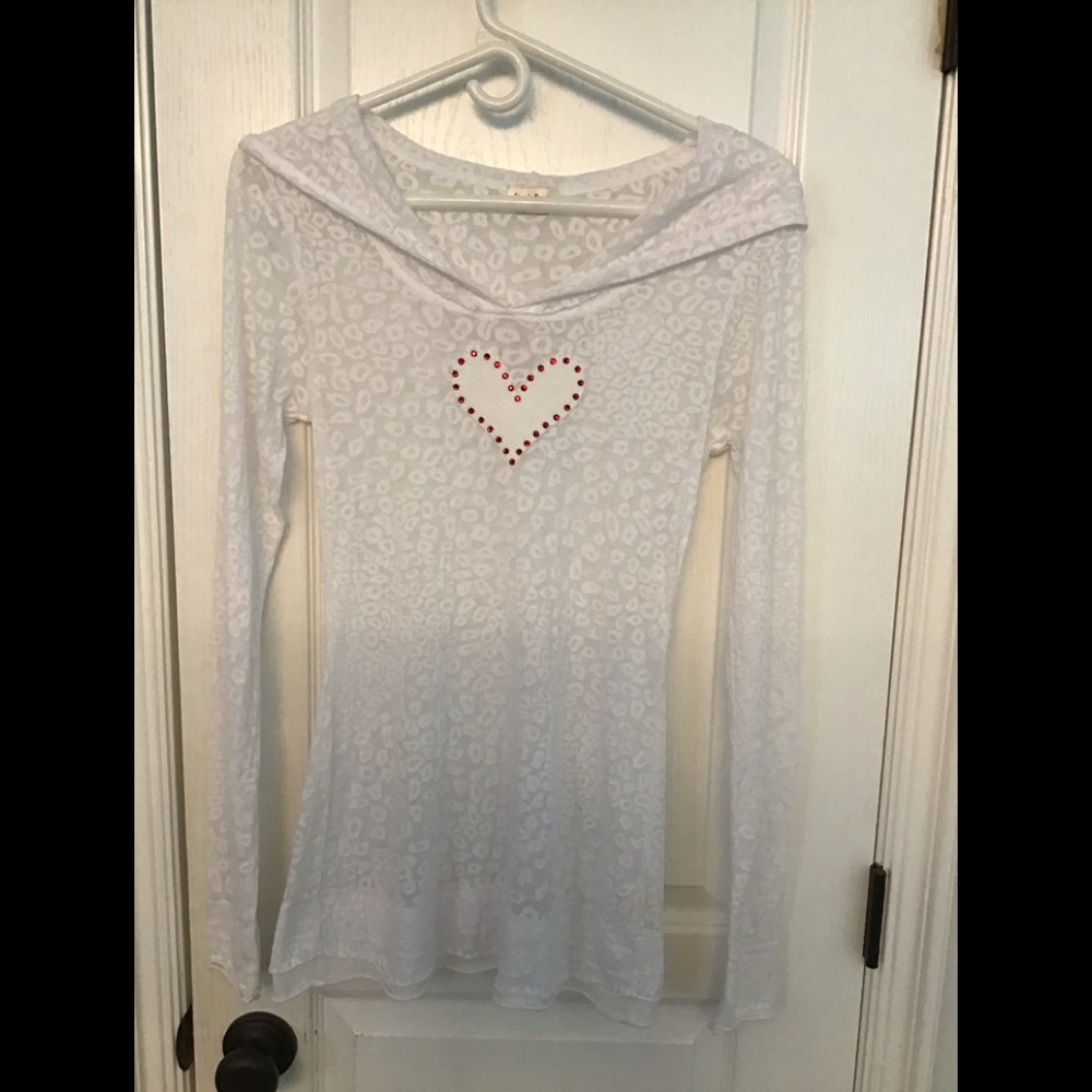 Sheer burnout long sleeved top with hood.